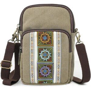 Women's S4 Army Green Vintage Embroidered Cute Mini Cross Body Bag Small Handbag